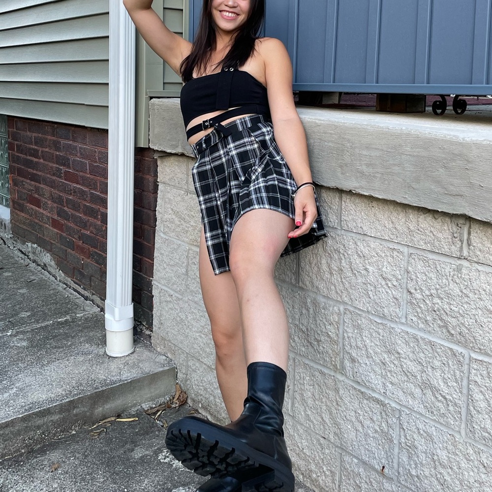 Plaid Black and White Women's Skort